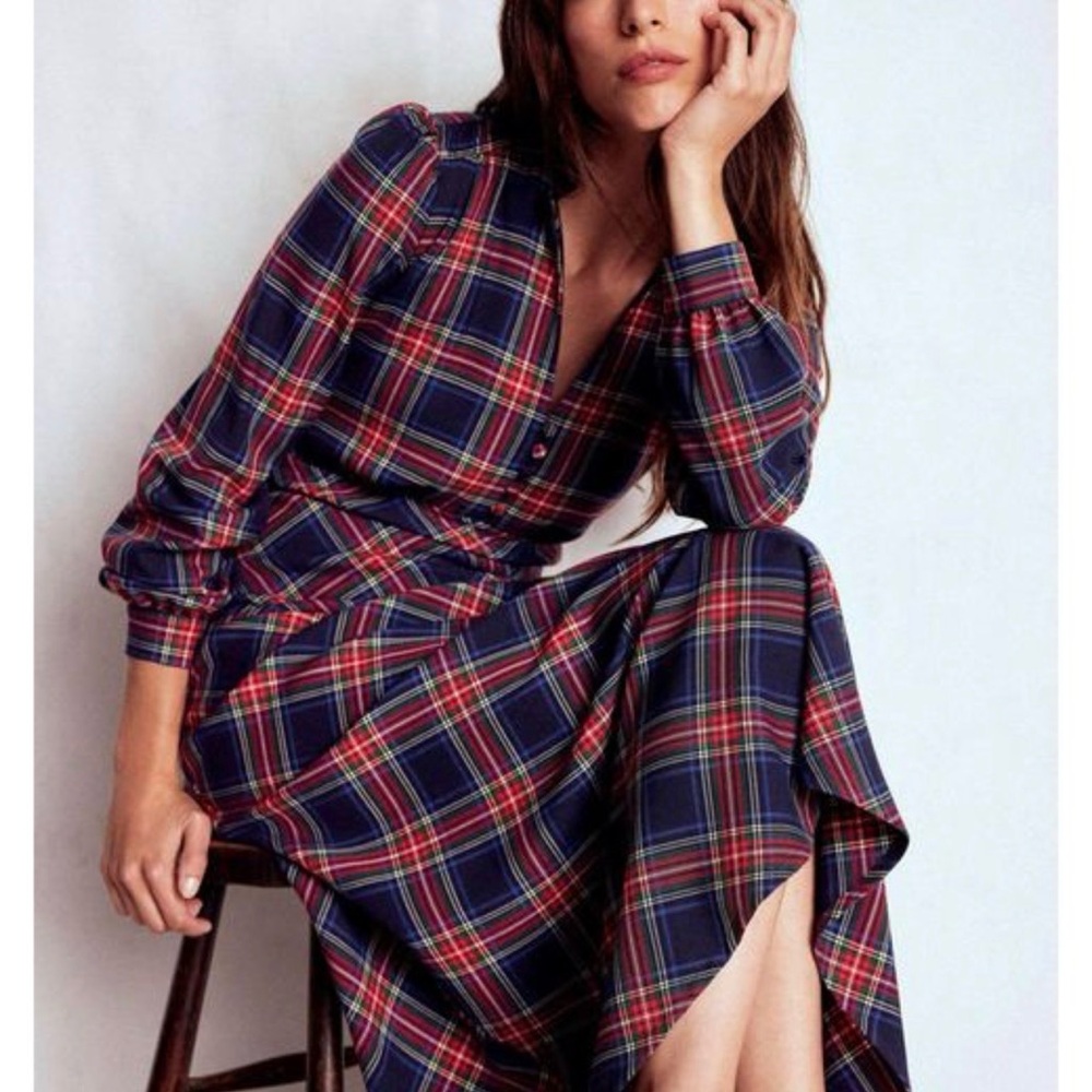 NWT Boden Navy Red Green Plaid Maxi Dress